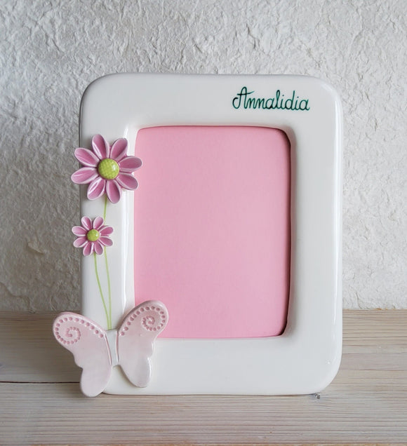 Porta foto con farfalla e fiori