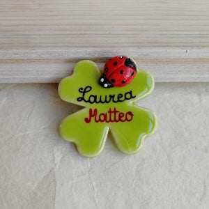 Quadrifoglio con coccinella a calamita