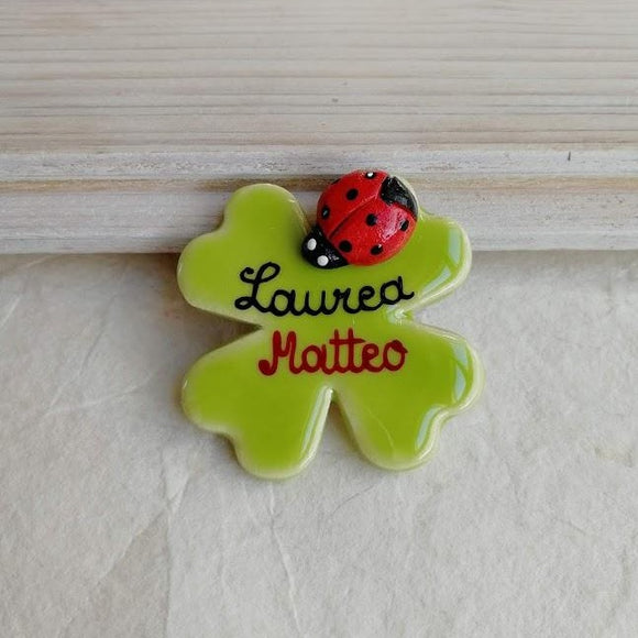 Quadrifoglio con coccinella a calamita